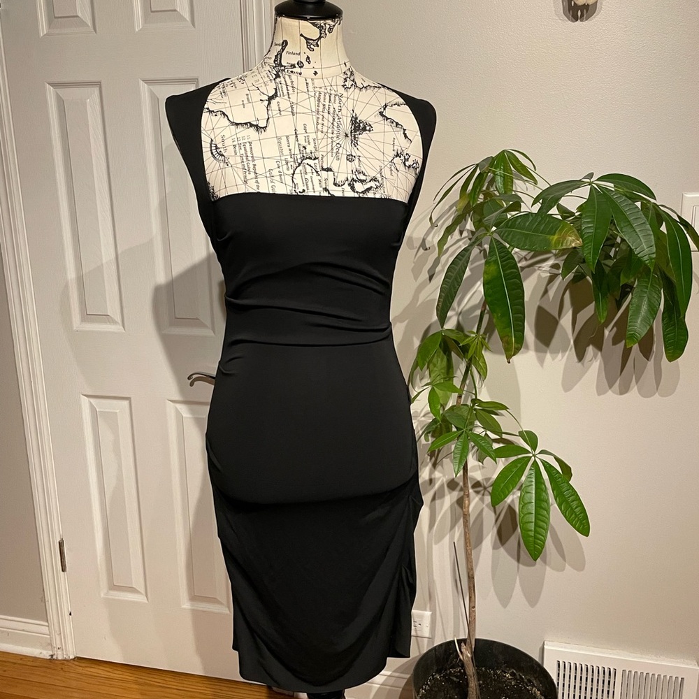 Nicole Miller Vintage Y2k Ruched Cutouts Keyhole tailored Pencil backless M
